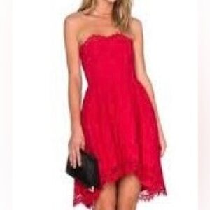 NBD Red Mini Lace Dress Strapless Size 4